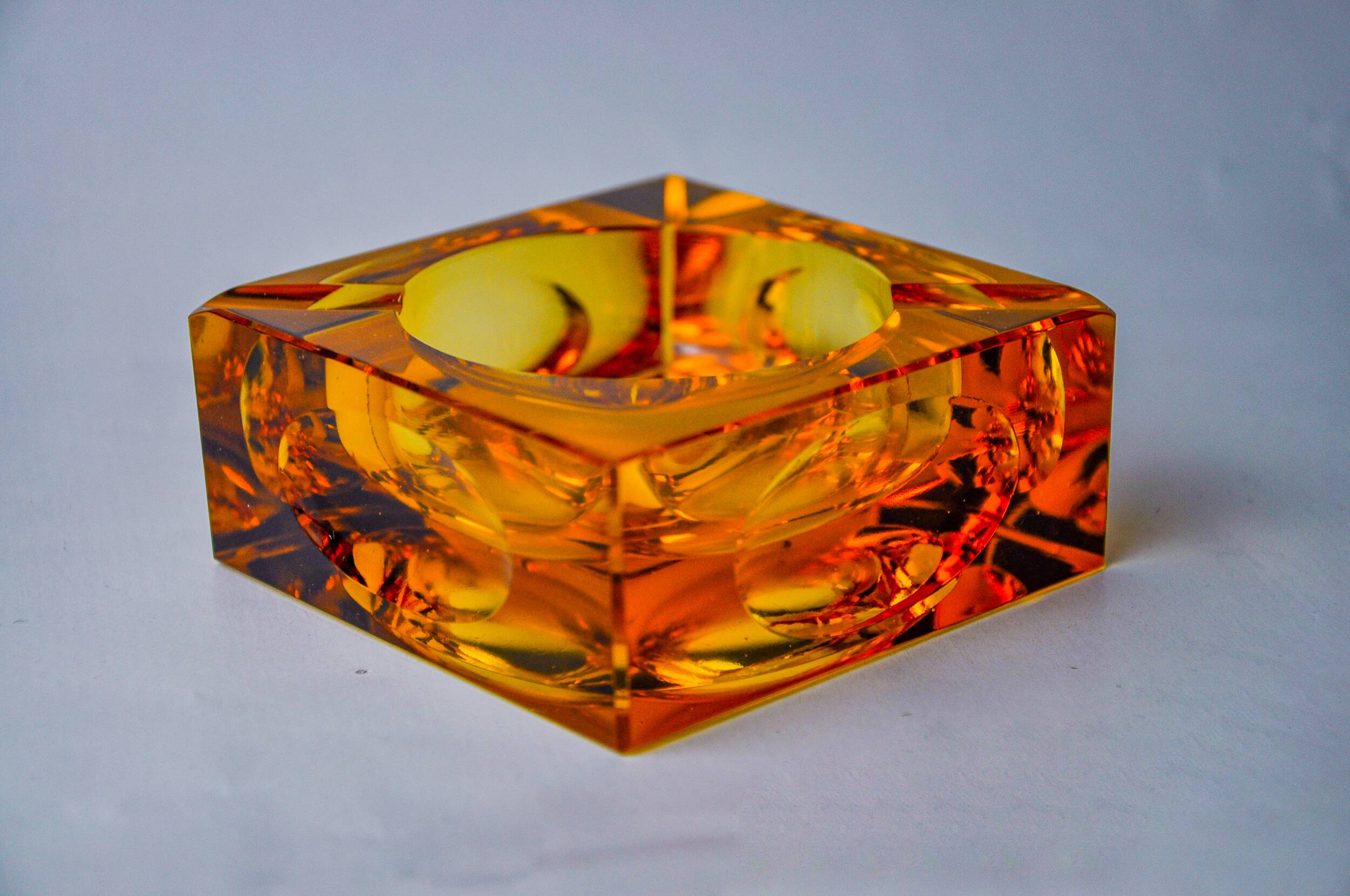Orange ice cube ashtray by Antonio Imperatore, Murano glass, Italy, 1970