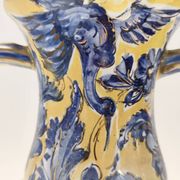 Vintage Handmade Yellow and Blue Glazed Ceramic Amphora by Zulimo Aretini, Italy