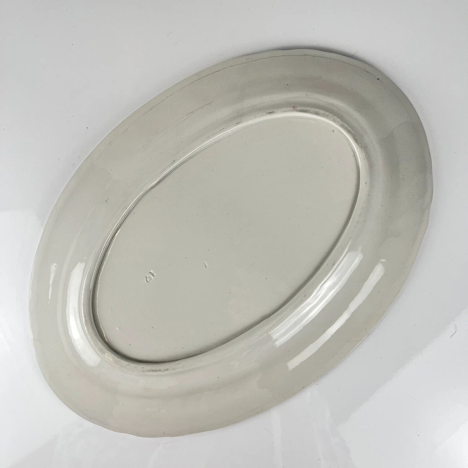 Large oval dish Terre de Fer KG Lunéville, model "Jane", blue, 1890-1915
