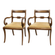 2 Antique Brass Dining Chairs with Inlaid Backs