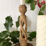 Carved olive wood candle holder