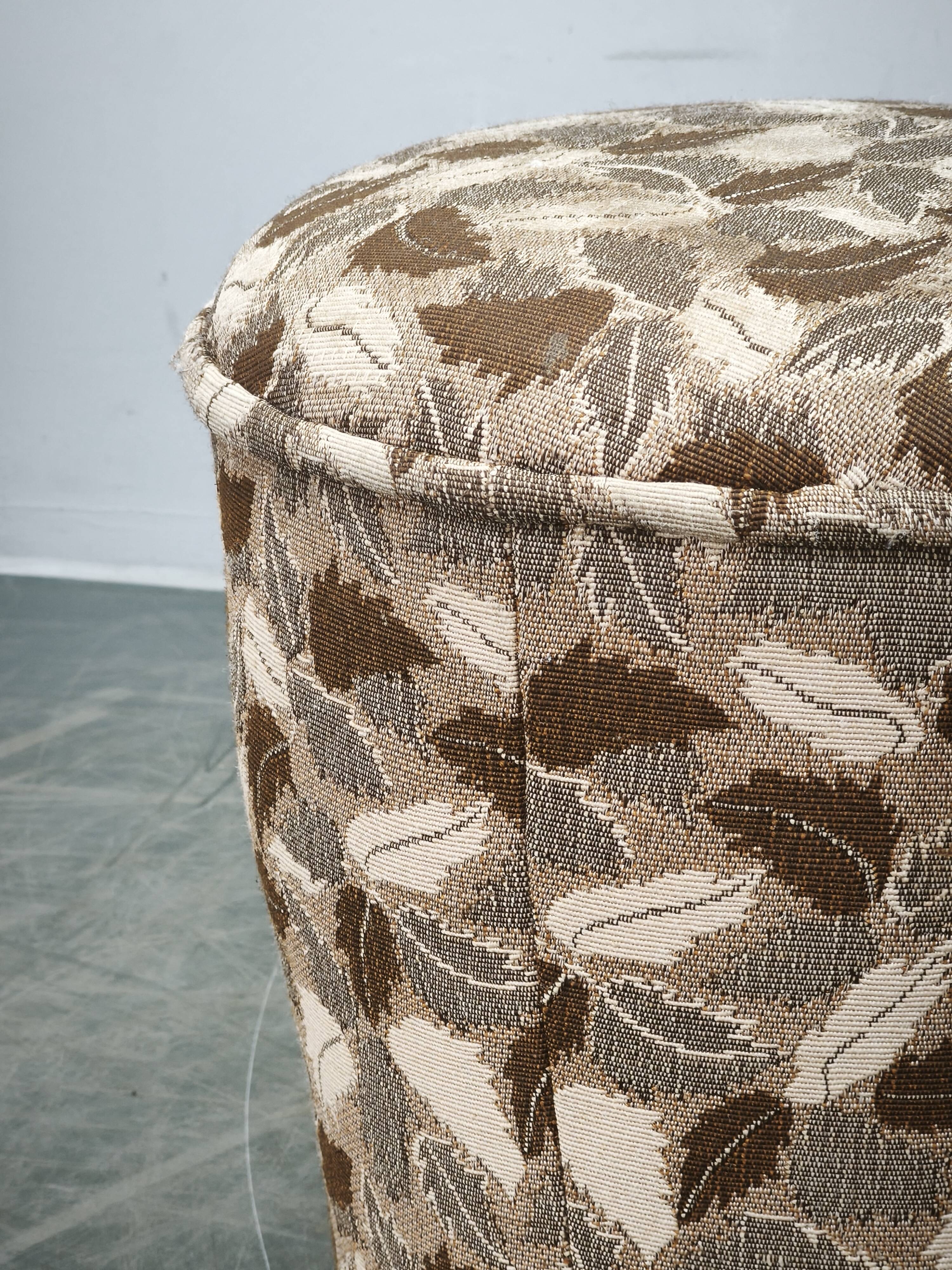 1930s Czechoslovak Art Deco Upholstered Round Tabouret Stool