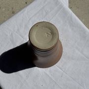 Vintage ceramic vase in glazed brown-orange with stripes H21.5 D19