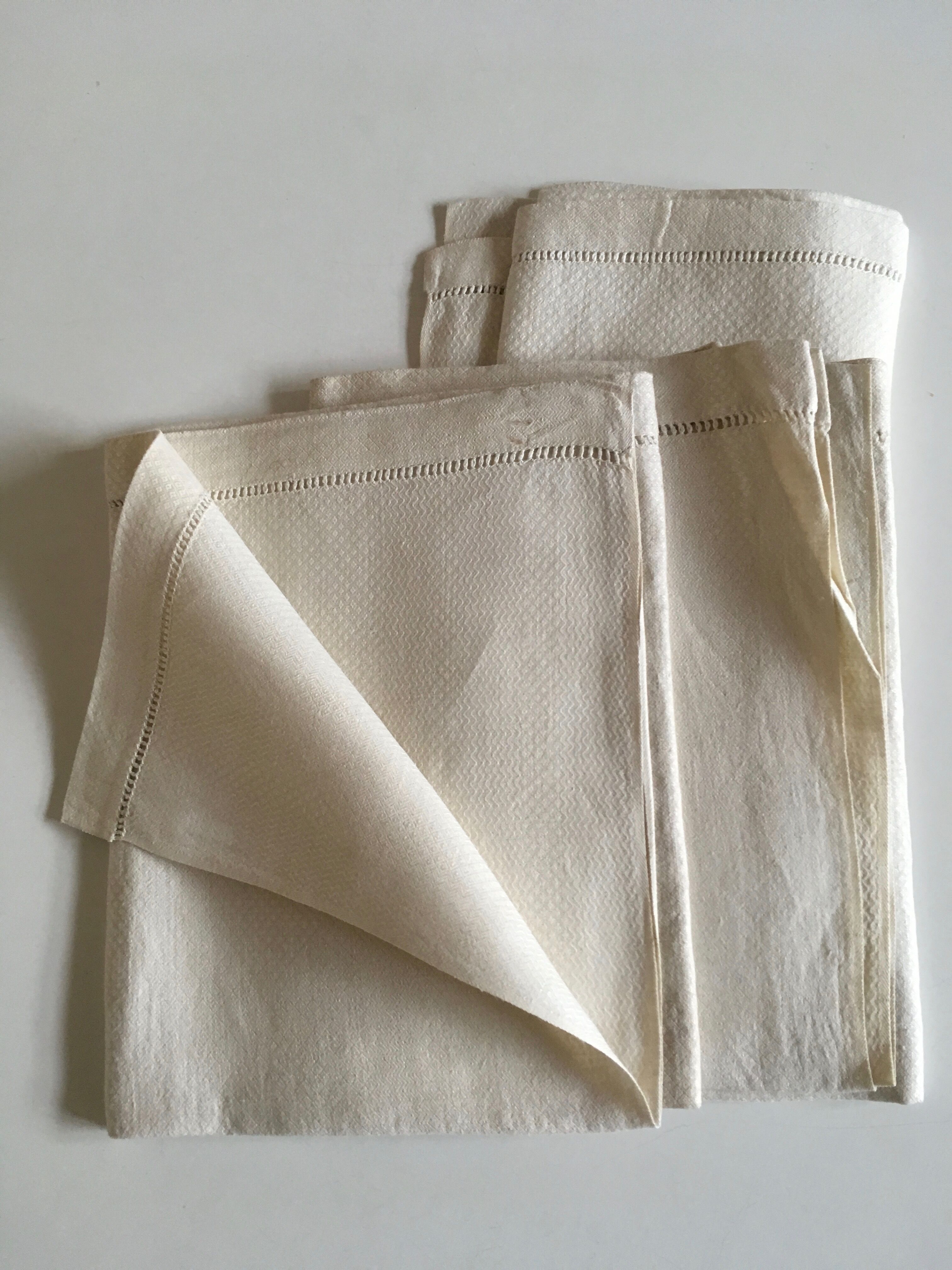 Set 3 towels linen honeycomb Damascus old