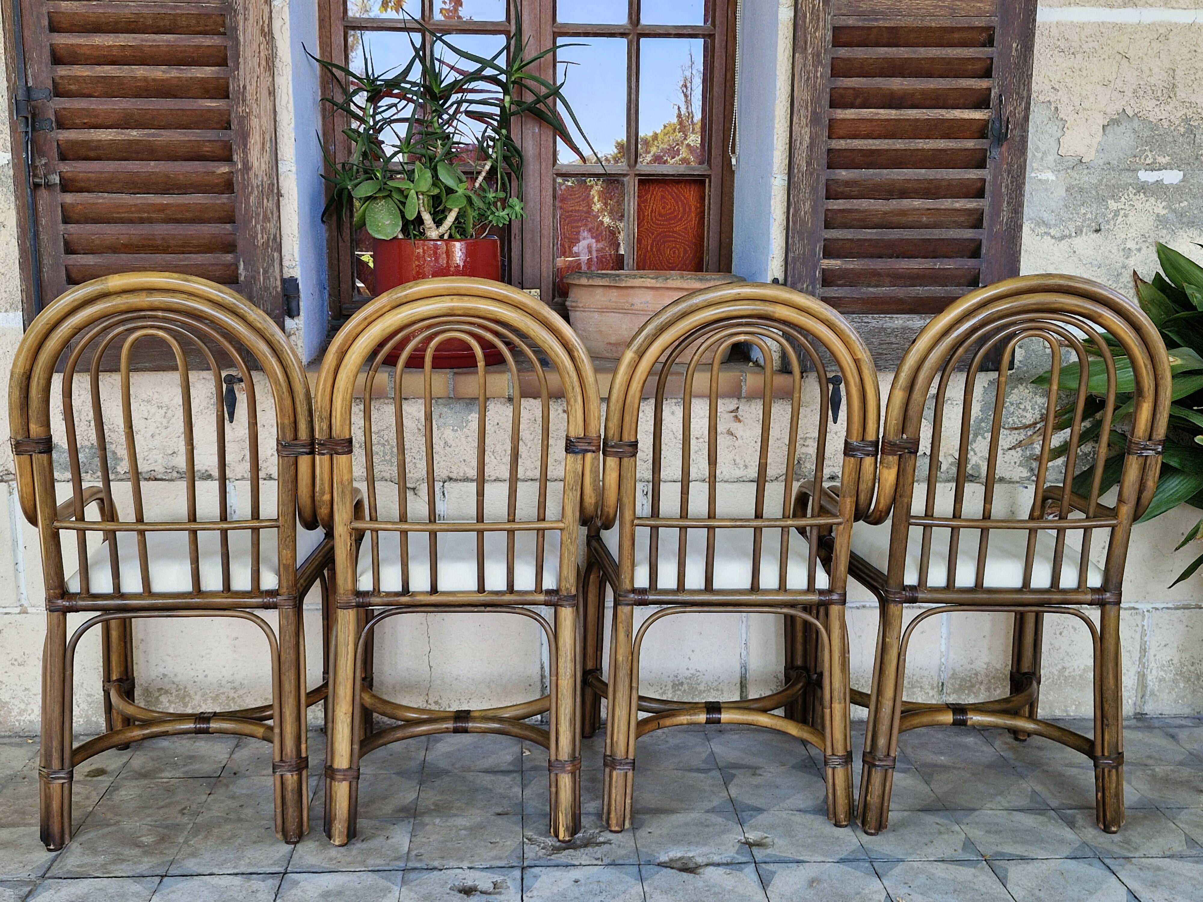 4 vintage 70s bamboo armchairs in the Maugrion Roche Bobois style