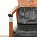 Black leather Art Deco design dining/side/desk chair with armrests