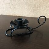 Handmade hand candle holder in vintage black wrought iron