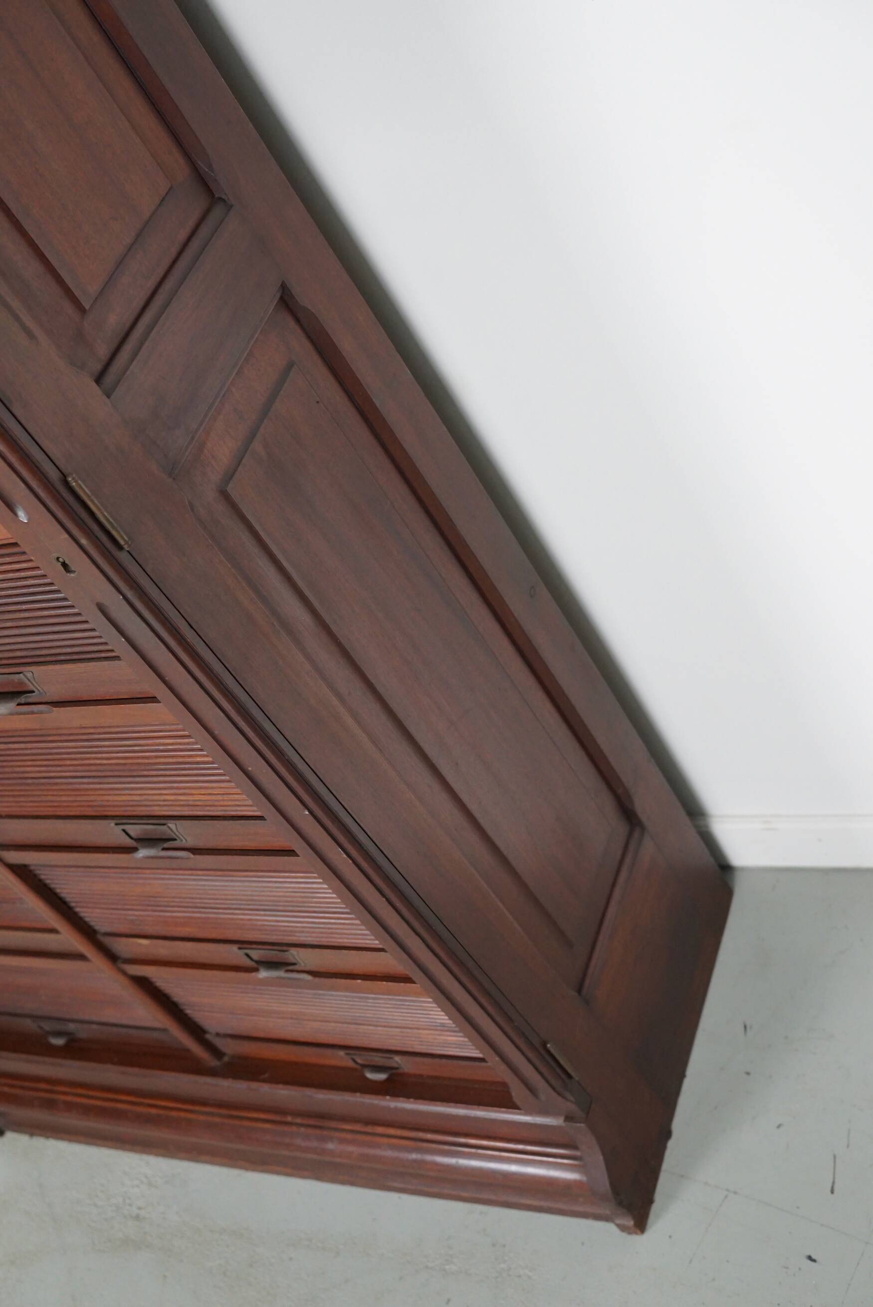 Antique mahogany filing cabinet with drop-down tambour doors, USA circa 1920