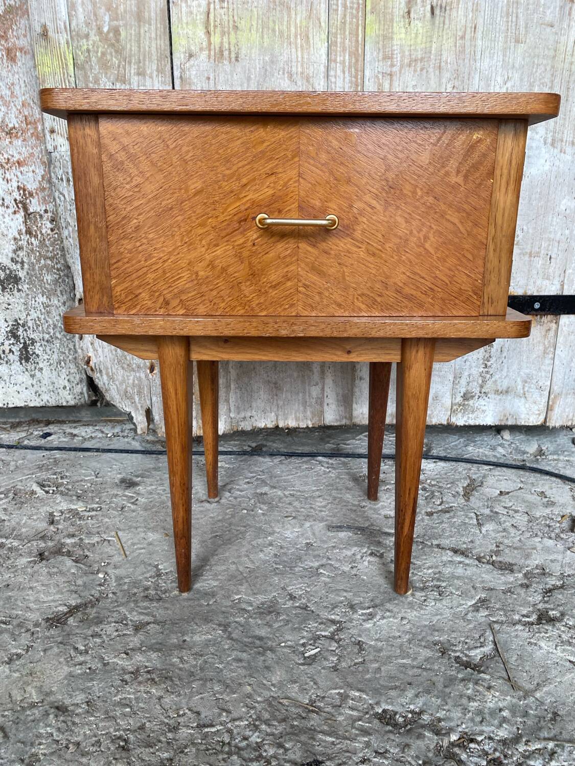 Chevet Table Nuit Bois Case avec Porte Années 60 Vintage #D506