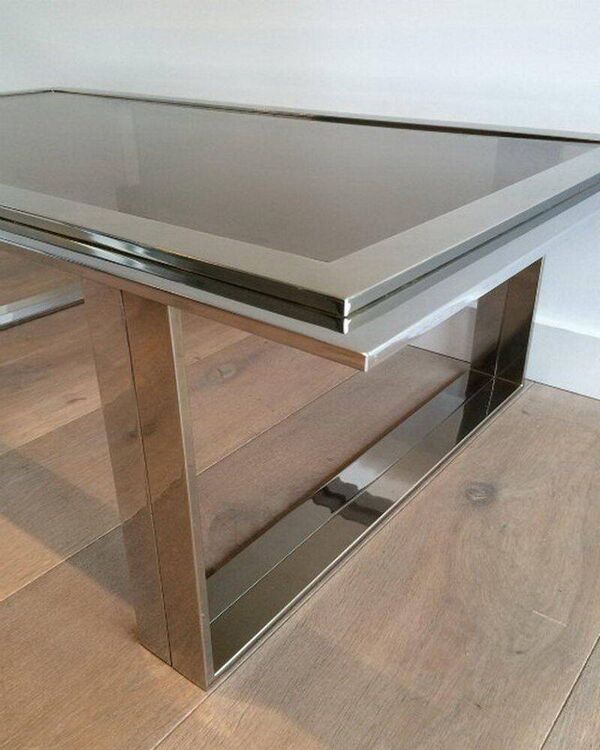 Table basse design chrome et laiton. Attribué à Willy Rizzo