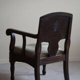 Hand-carved oak and velvet armchair, Danish furniture maker, Art Nouveau, 1939