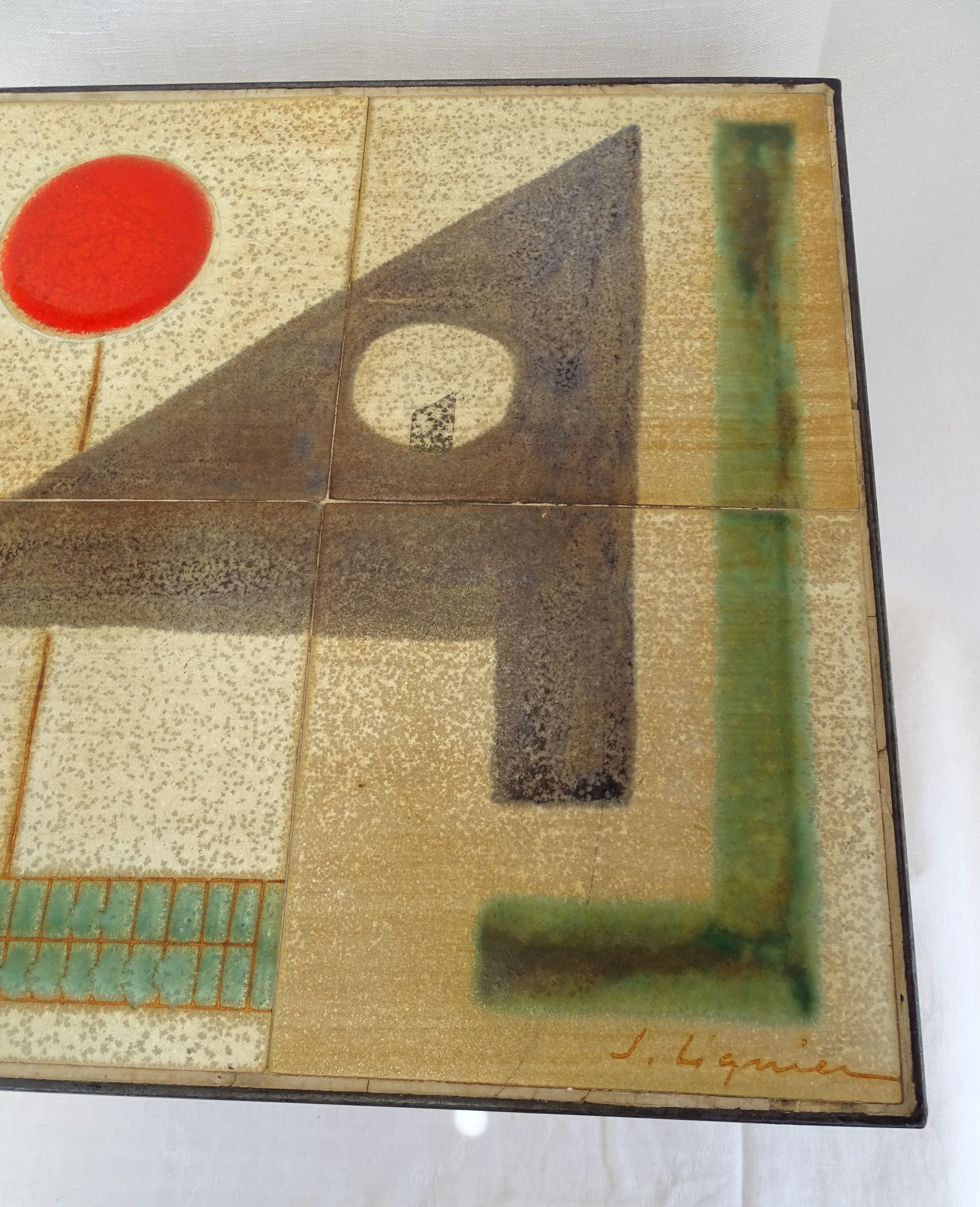 Side table in earthenware signed by Jacques Lignier, Vallauris, 1960