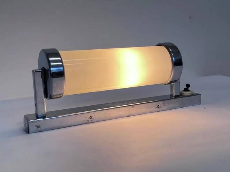 Bauhaus Chrome and Milk Glass Wall Lamp, 1940s - Czechoslovakia