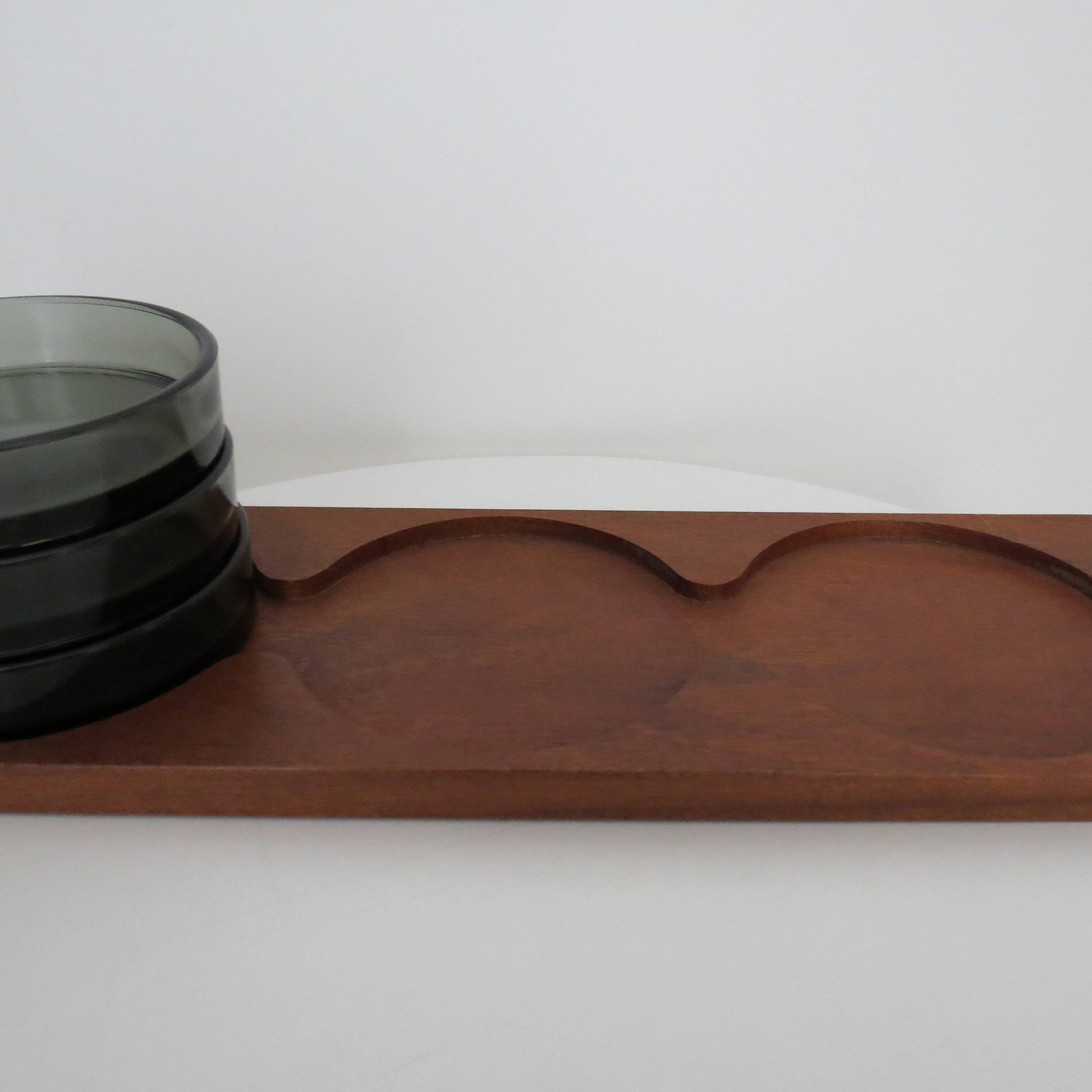 1960s  Mid Century Teak And Glass Serving Dishes on Tray