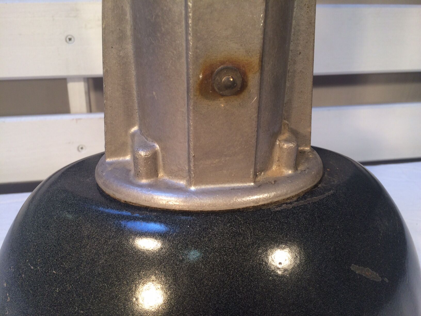 Suspension industrielle ovale vintage émaillée gris anthracite