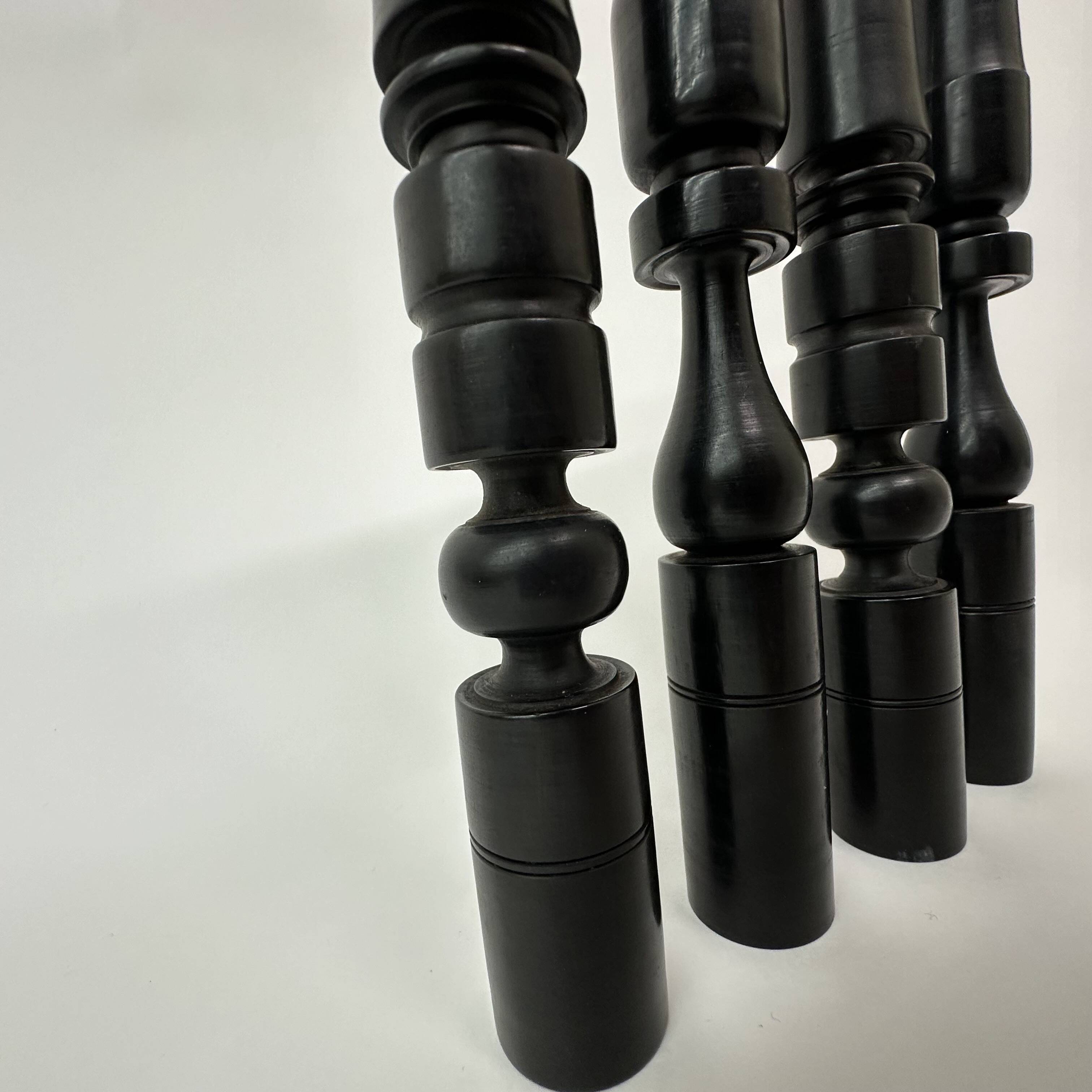 Set of 4 ebony hand turned wooden edwardian candle sticks , 1900’s