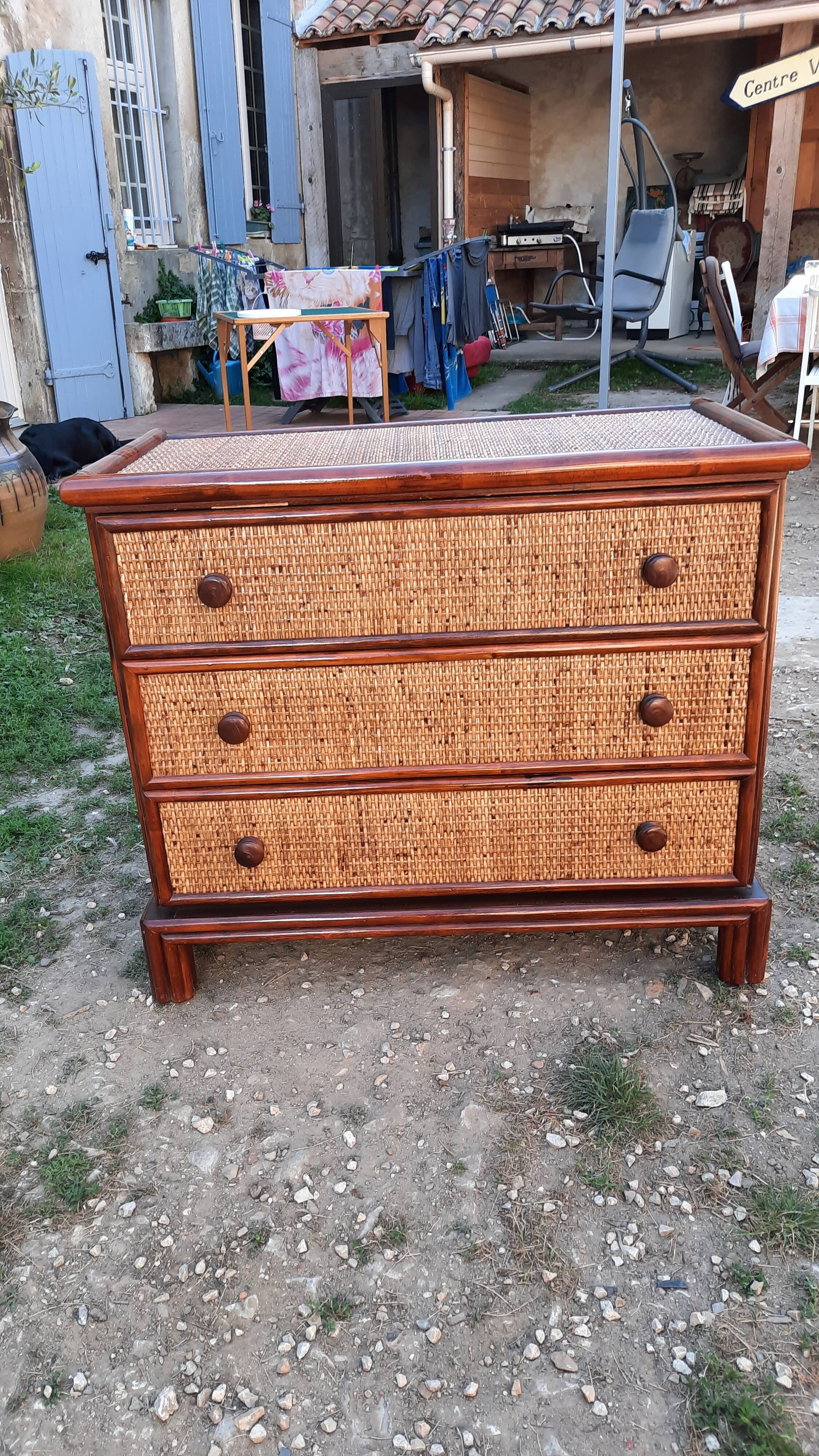 Rattan and bamboo chest of drawers
