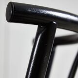 Black leather and steel dining chairs - set of 4