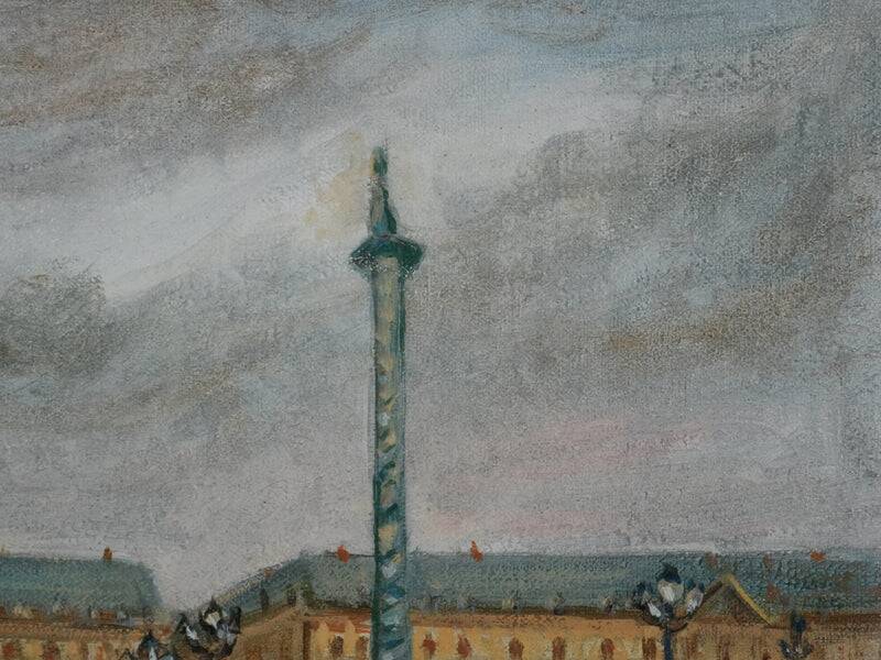 Michel Pabois : Paris, la place Vendôme, huile sur toile originale signée