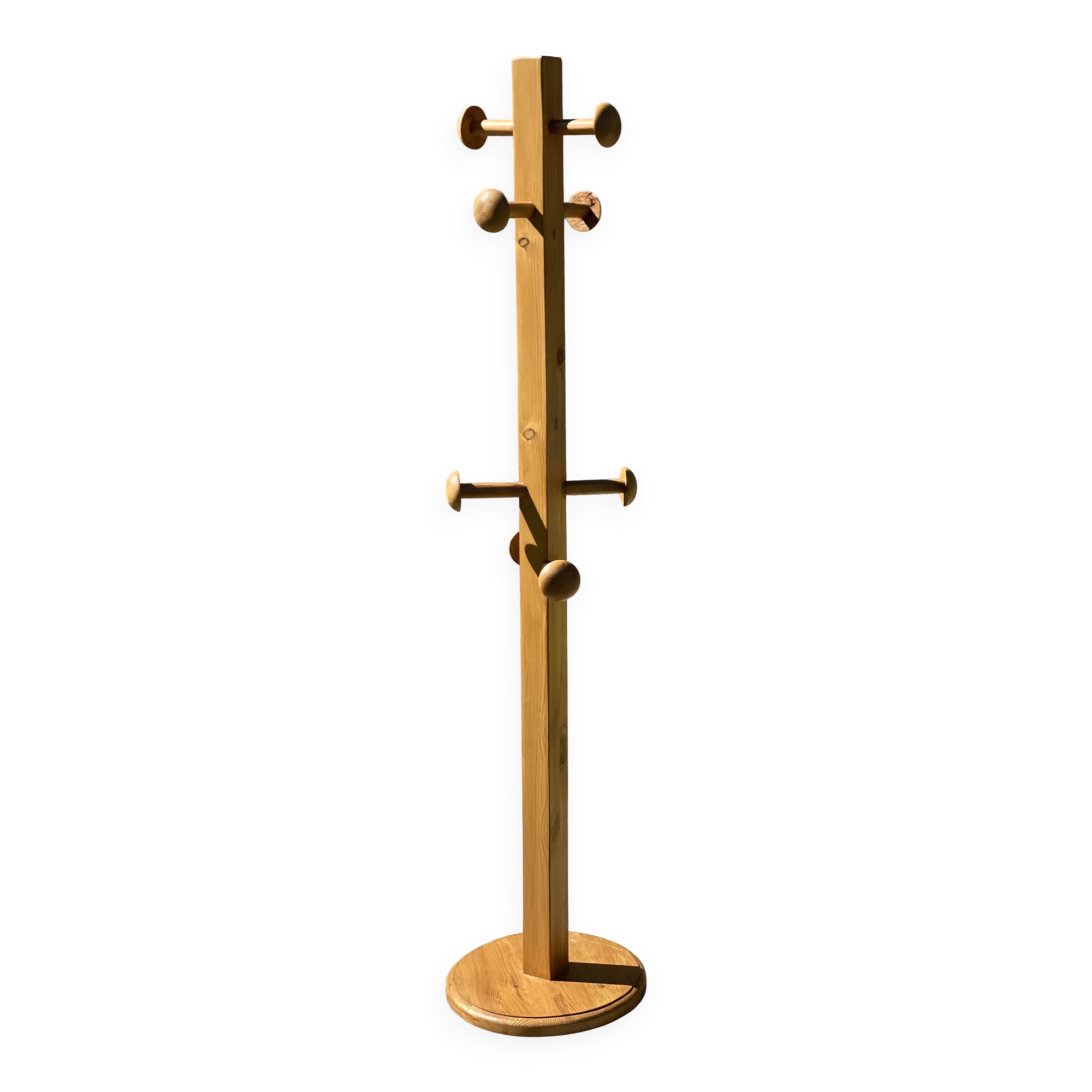 Modernist coat rack with 8 vintage 1980 hooks.