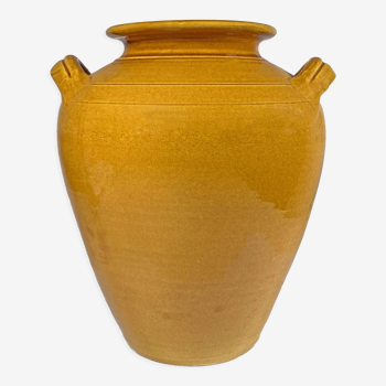 Confit pot with handles and 2 ears in glazed terra cotta