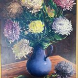 Tableau nature morte bouquet de fleurs, cadre doré