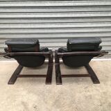 Pair of kroken leather armchairs design 1970