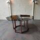 Bamboo-style wooden table with smoked glass top, 1970s