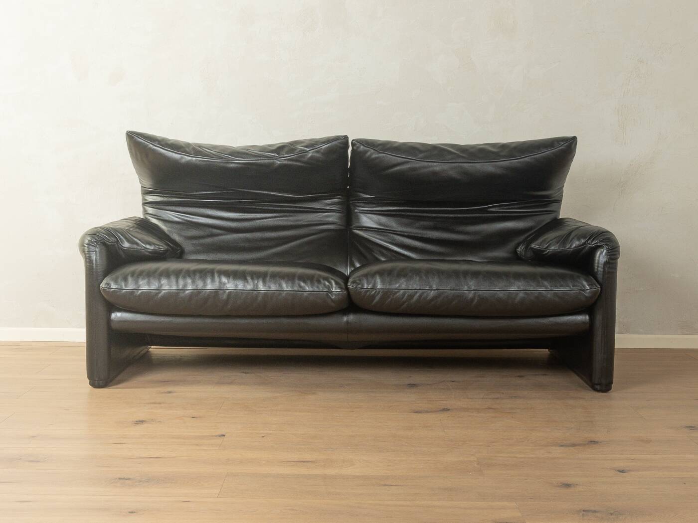 Canapé Maralunga de Vico Magistretti pour Cassina, années 1970, cuir noir d'origine