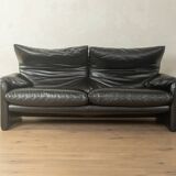 Canapé Maralunga de Vico Magistretti pour Cassina, années 1970, cuir noir d'origine