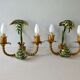 Pair of bamboo and palm sconces in metal 70s