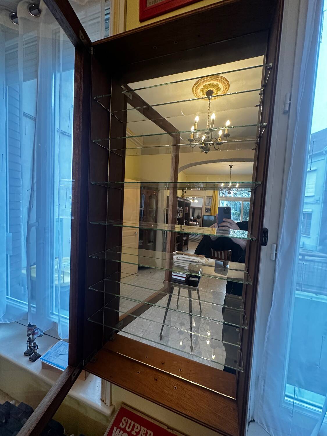 Wall display cabinet - wood - glass and mirror H 107 / W 53 / D 15.5 cm