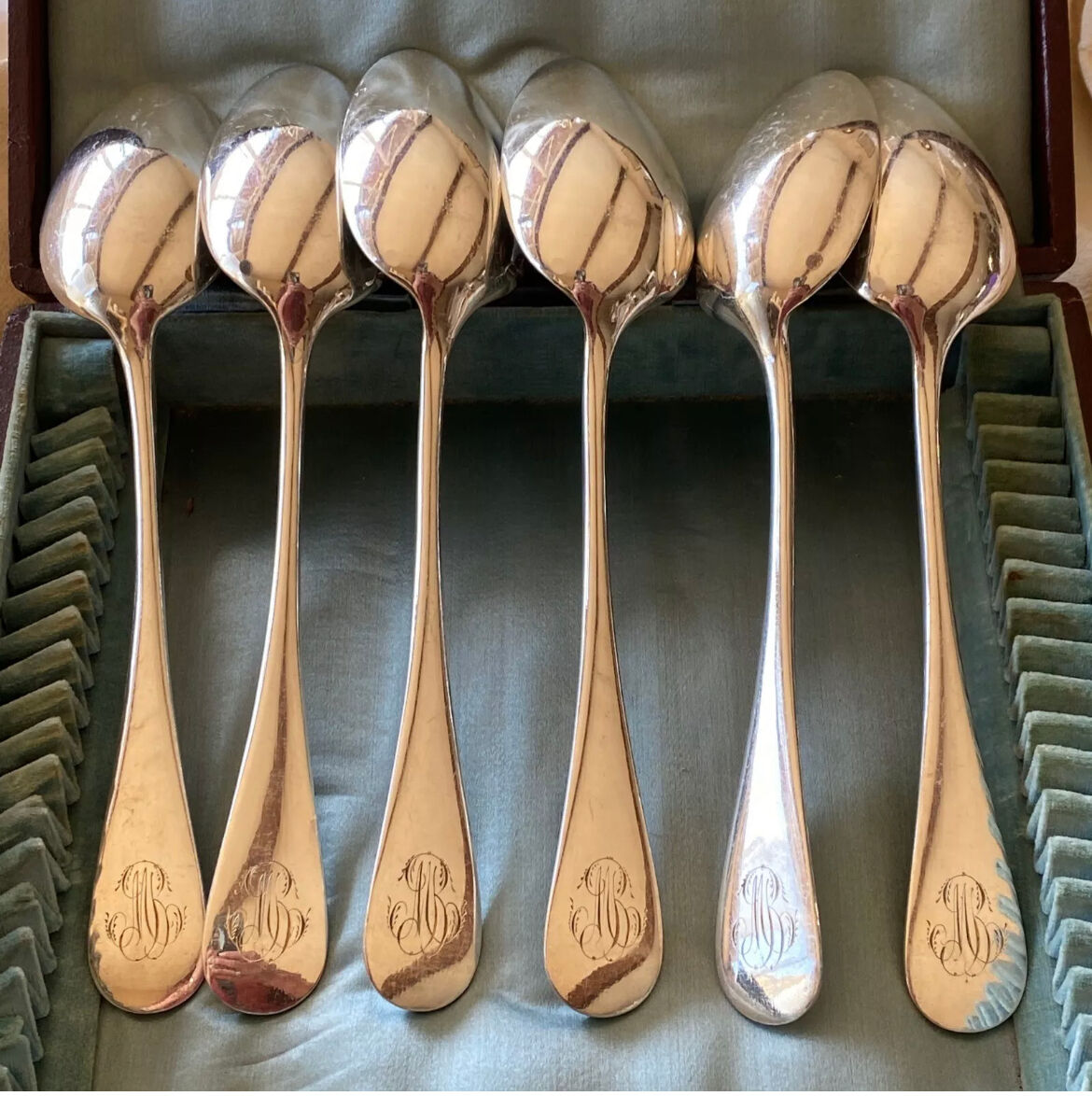 Set of 24 old cutlery: Alfenide housewife, monogrammed Fidelio model