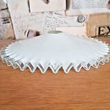 Vintage french frilled glass pendant shade white frosted glass clear edge 3649