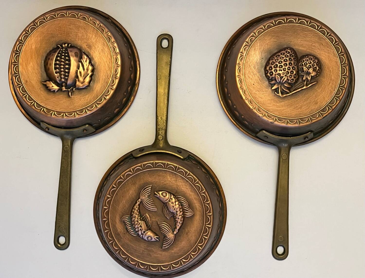 Set of 3 copper frying pans