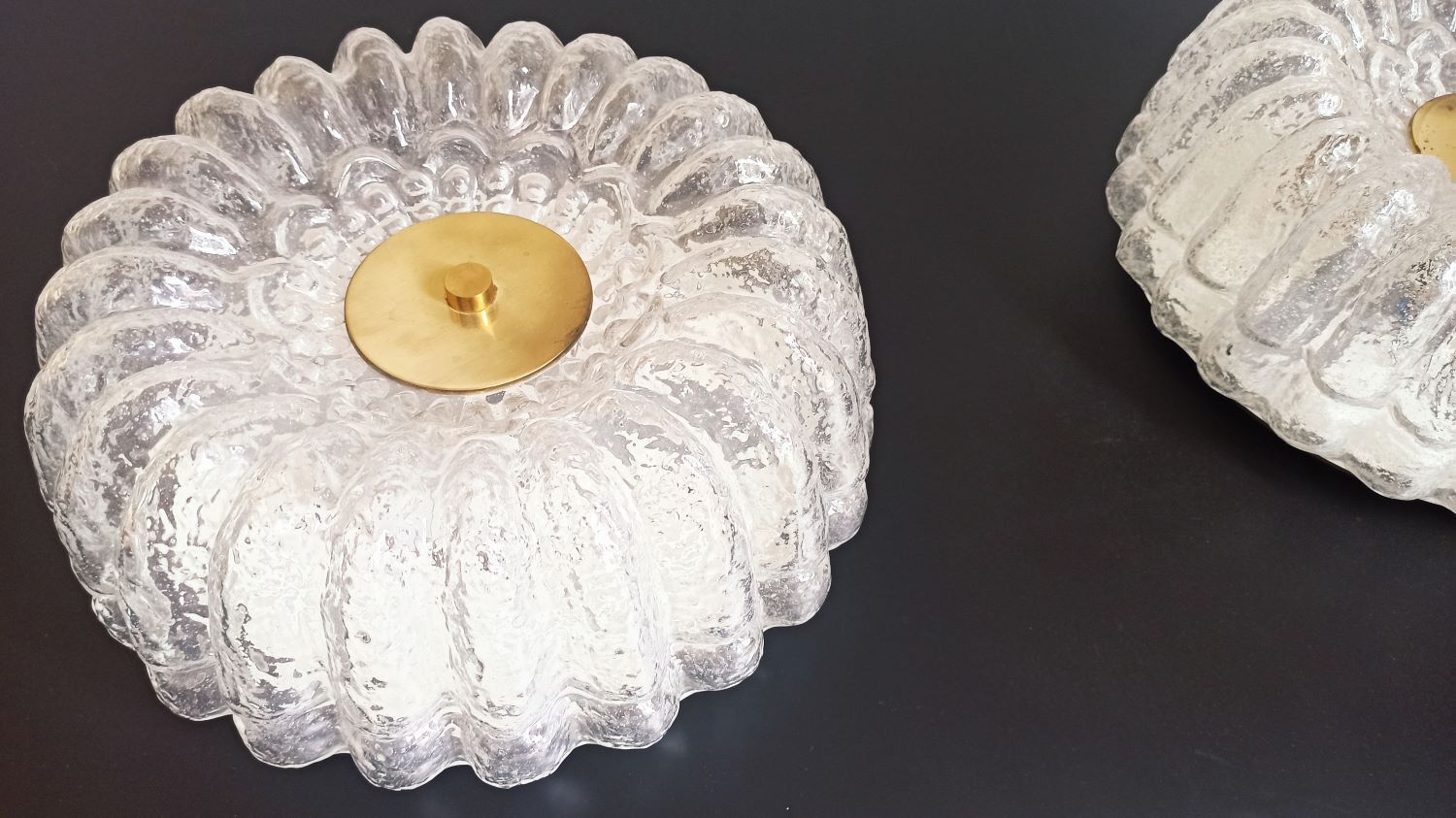 Pair of ceiling lights brass glass Glashütte Limburg Circa 1950