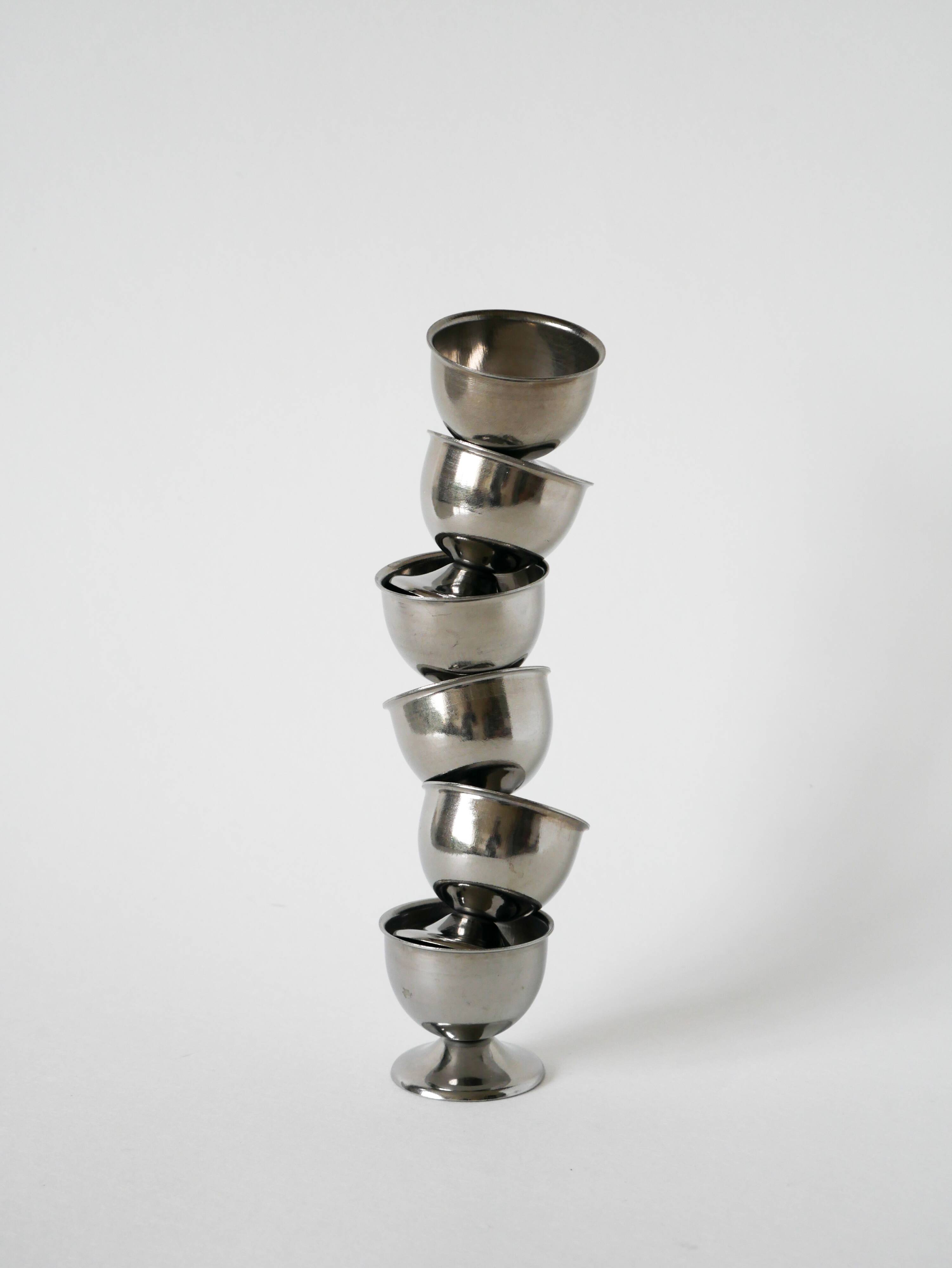 Set of 6 stainless steel egg cups, Design, 1970