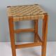 Vintage wooden stool with woven seat – 1960s/70s
