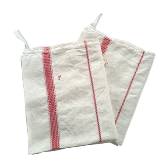 Pair of ancient mestizo tea towels monogram F