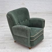 1960s, Danish armchair, light green furniture wool, oak wood legs.
