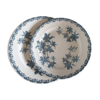 Old X2 flat round serving dish in "Righi" model iron earth "Righi" French factory of Clairfon