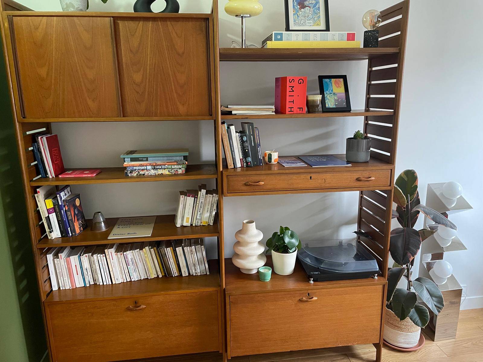 Modular Ladderax shelf in teak, 2 bays, Staples