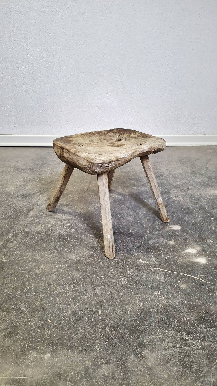 Hand-carved wooden stool, Wabi-Sabi. 1850-1900