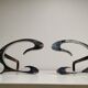 Pair of andirons in brushed steel and metal edition Jean-Paul Créations circa 1970