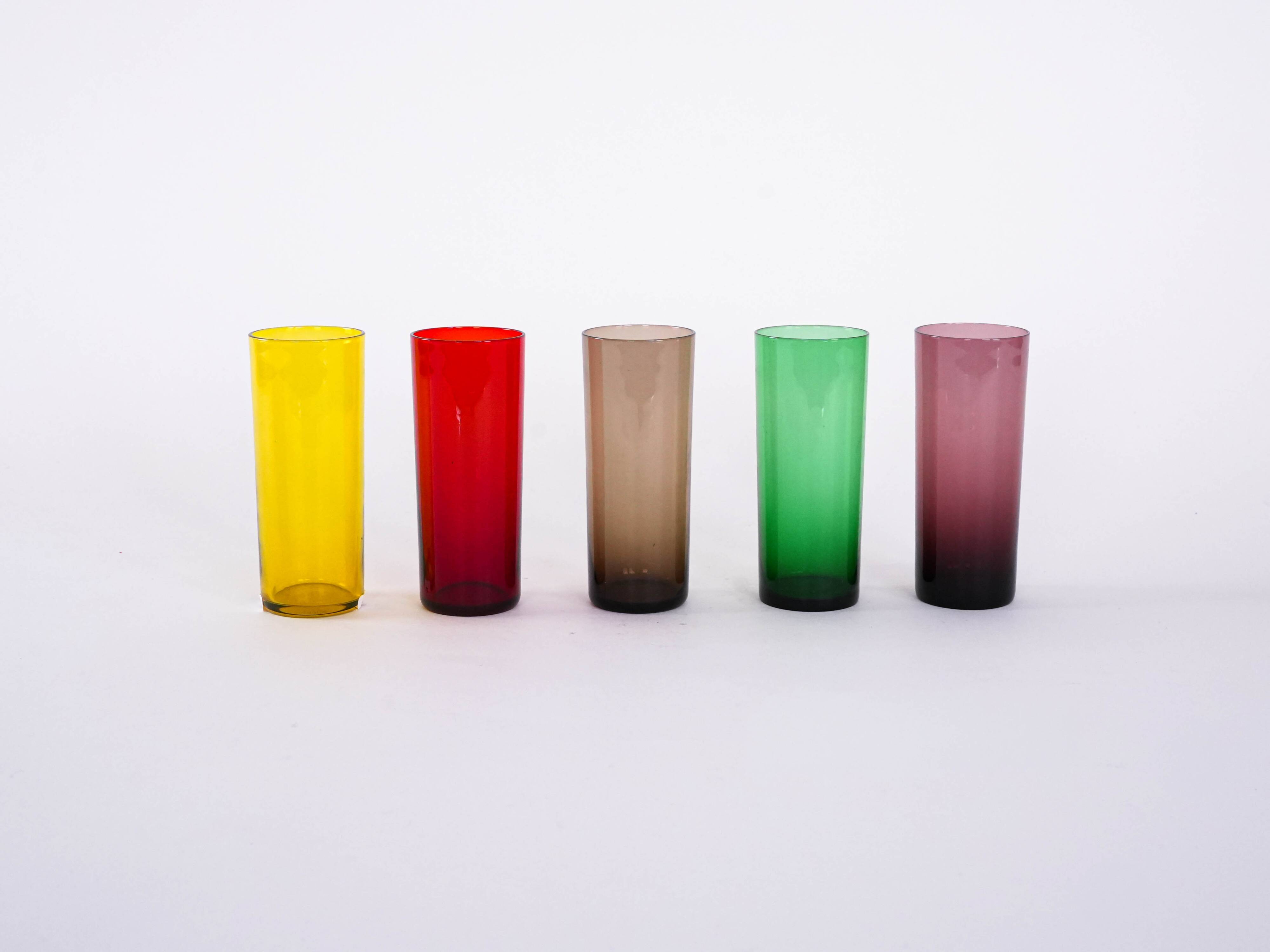 Set of coloured glasses, Italian design, 1960s, made in Italy