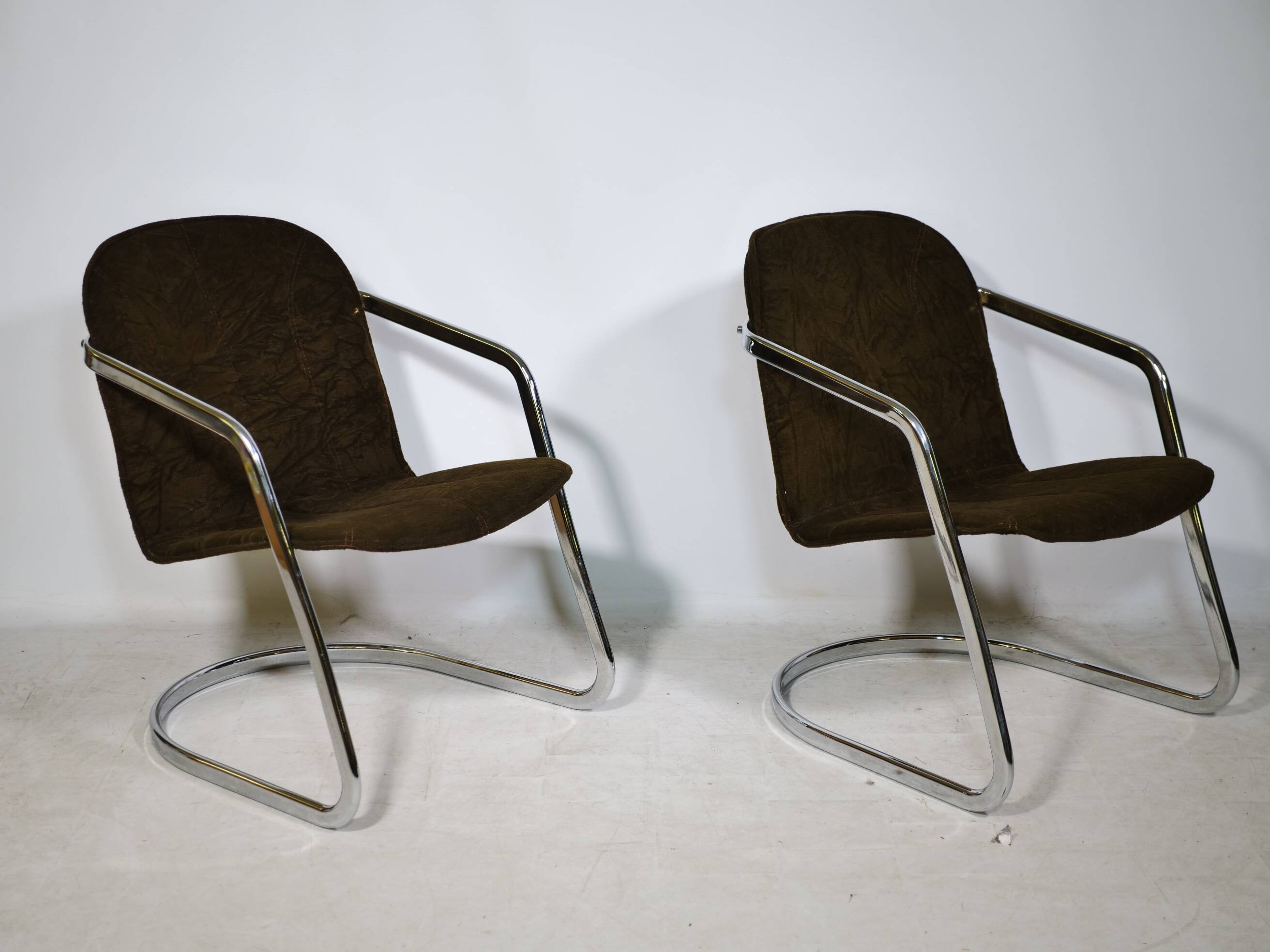 Armchairs and Coffee Table in Chrome and Smoked Glass, Set of 3, 1970s