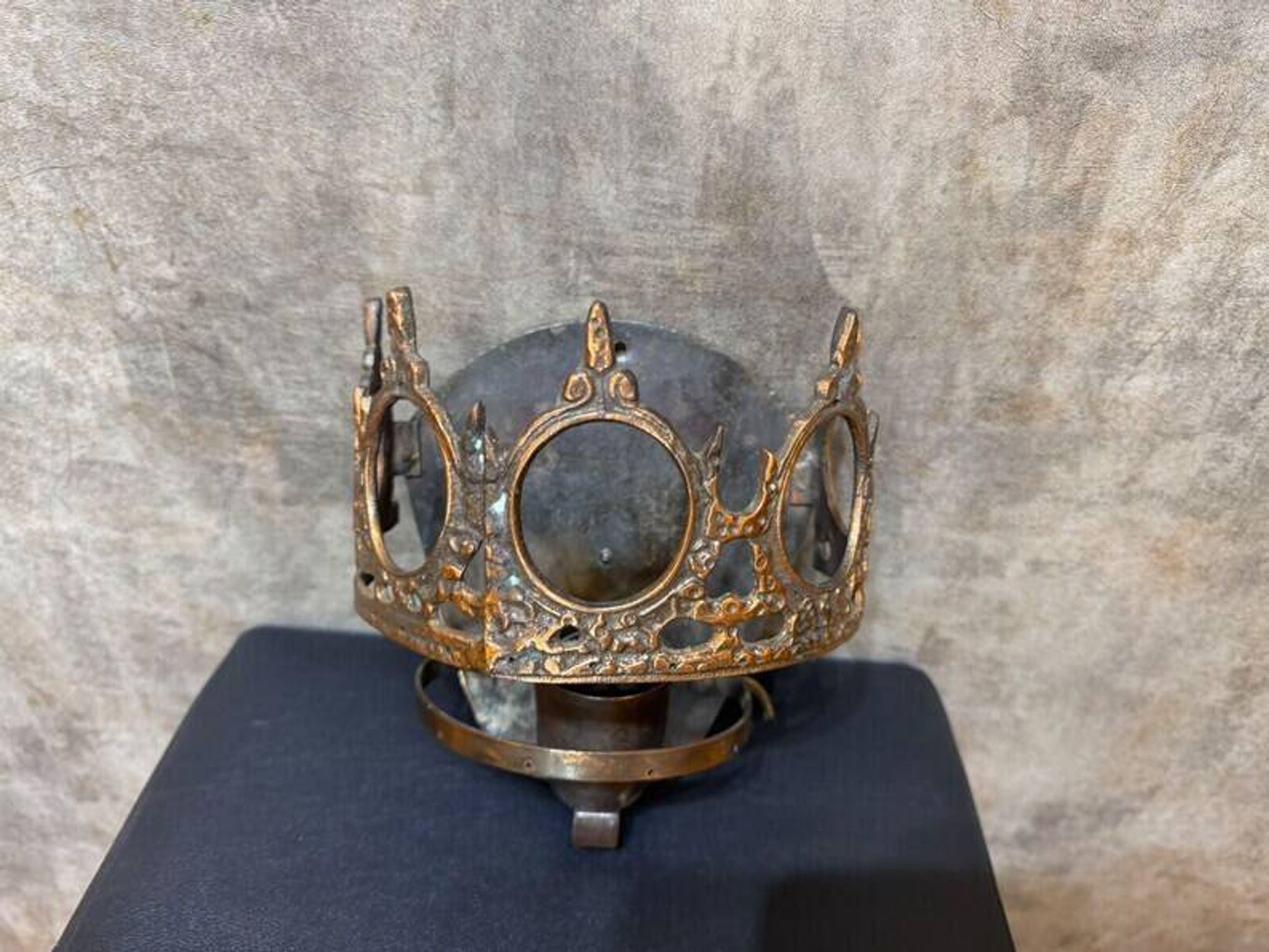 1970s Gothic Revival Crown Wall Sconce, Ornate Vintage Metal Lighting