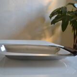 Art Deco serving dish in chrome metal with ebony handles.