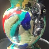 Art Deco vase in ceramic with flame glazes