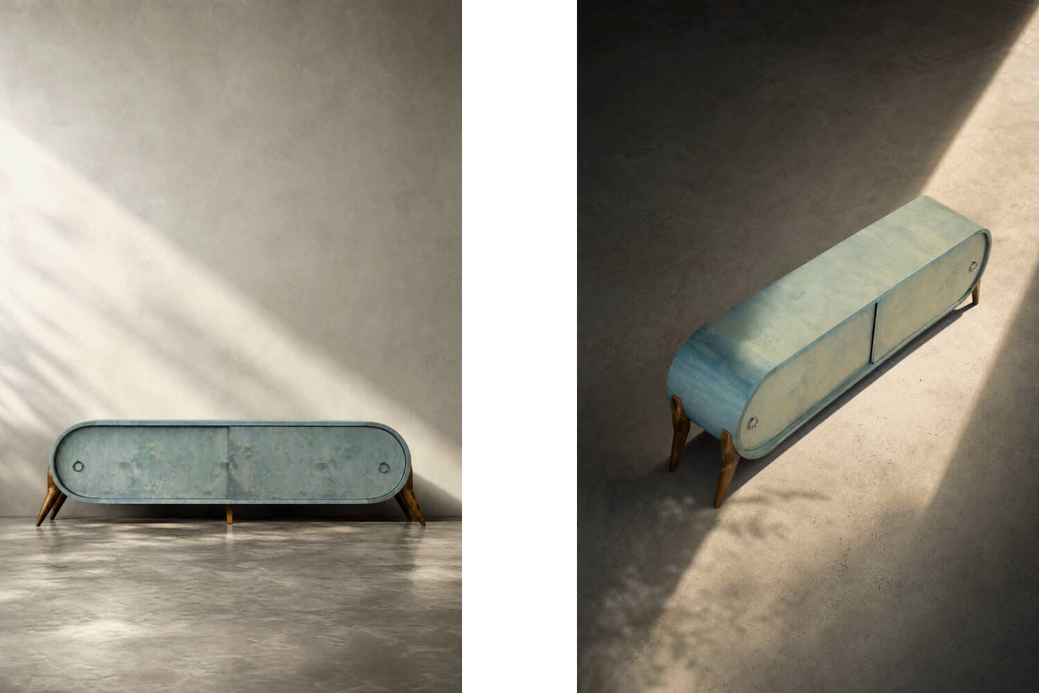 Mid-Century Modern Italian Turquoise Streamline Wood Sideboard, 1960s
